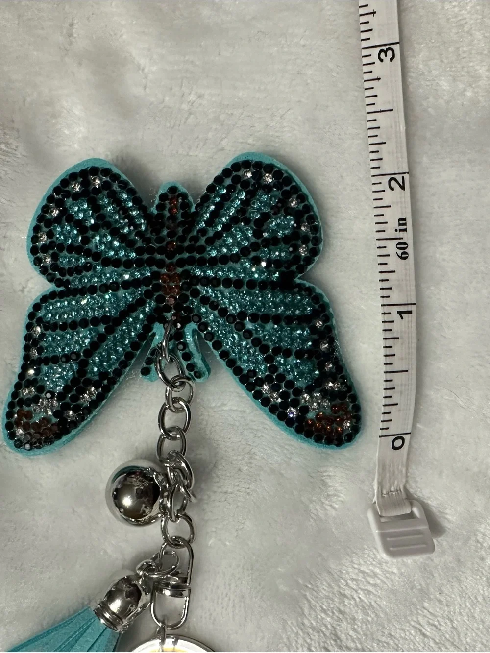 Turquoise Rhinestone Butterfly Keychain Charm with Tassel